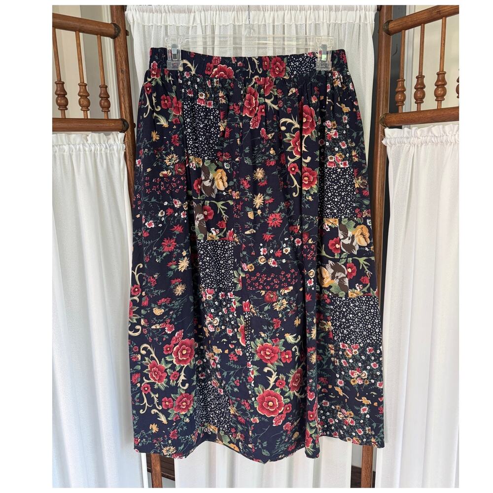 Vintage Floral Patchwork Midi Skirt
